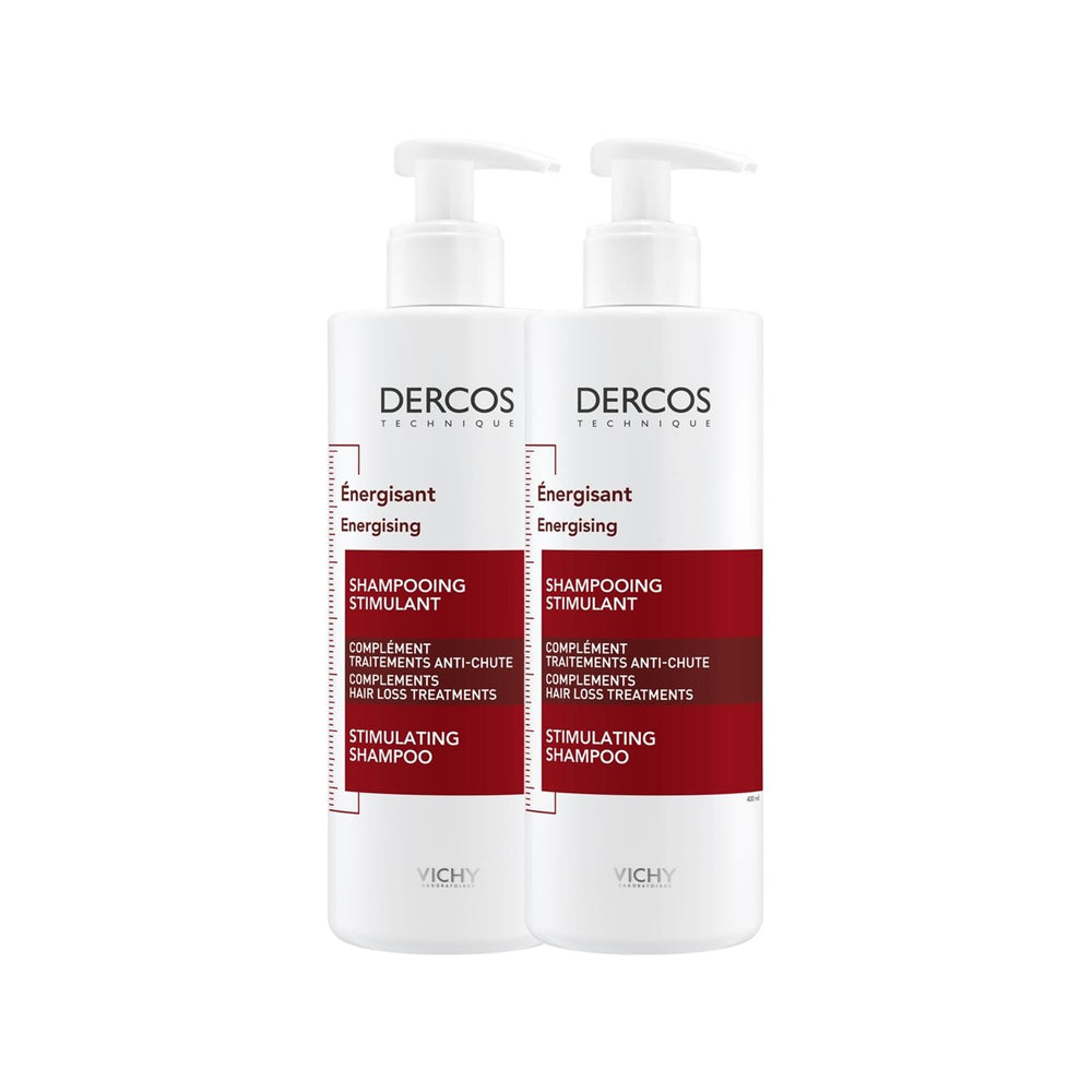 Vichy Anti-Hair Loss Shampoo - Dercos Energisant 400ml x 2, Dermatologically Tested for Hair Loss Treatment - Shampoo