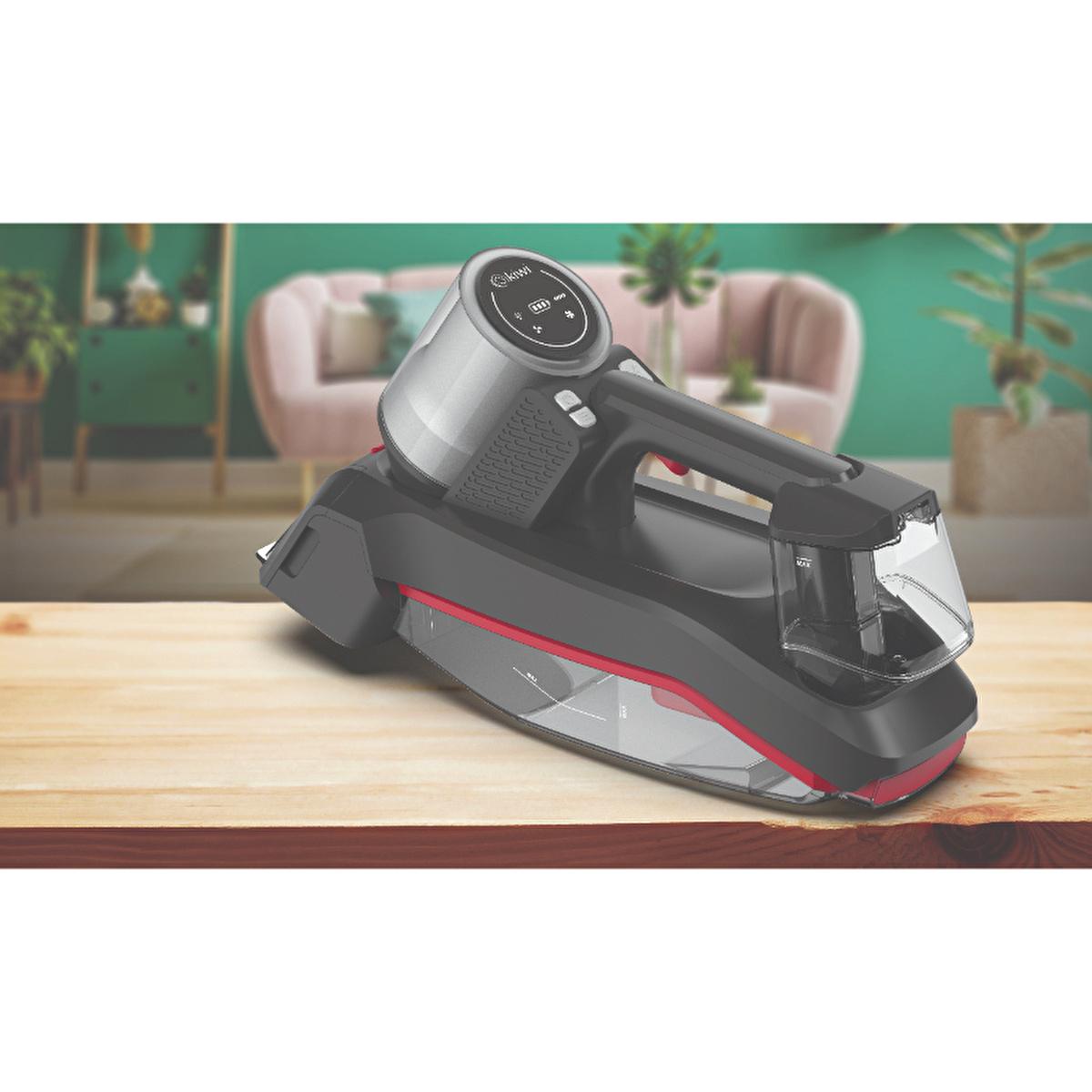 Kiwi Portable Upholstery Cleaner - Cordless Carpet Cleaner with 8 kPa Suction Power & Removable Lithium Battery Kiwi Portable Upholstery Cleaner - Cordless & Powerful portable upholstery cleaner, cordless carpet cleaner, handheld furniture cleaner, lithium battery powered cleaner, upholstery cleaning machine, furniture cleaning, carpet cleaning, pet owners, allergy sufferers, convenient cleaning, portable cleaning tools