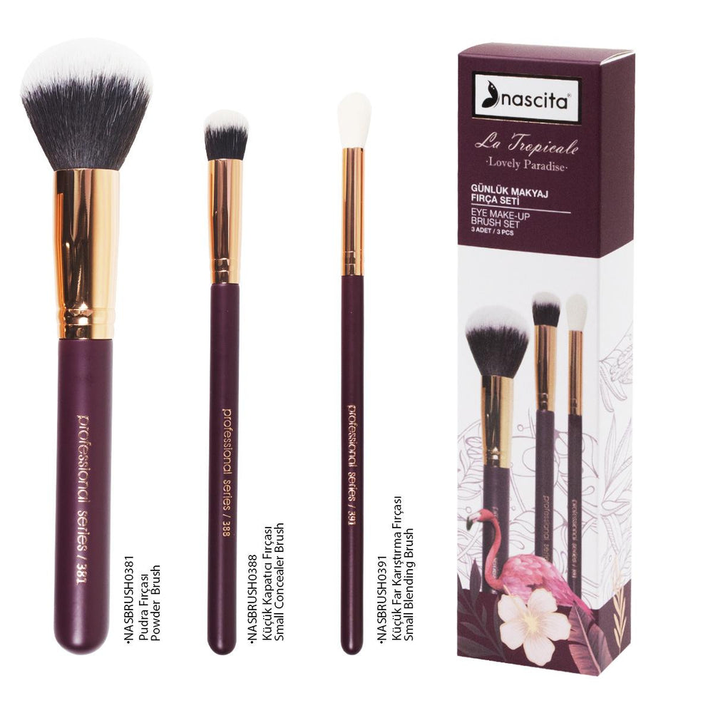 Nascita Tropicale 3-Piece Makeup Brush Set - Professional Quality Brushes for Flawless Makeup Application - Makeup Brush