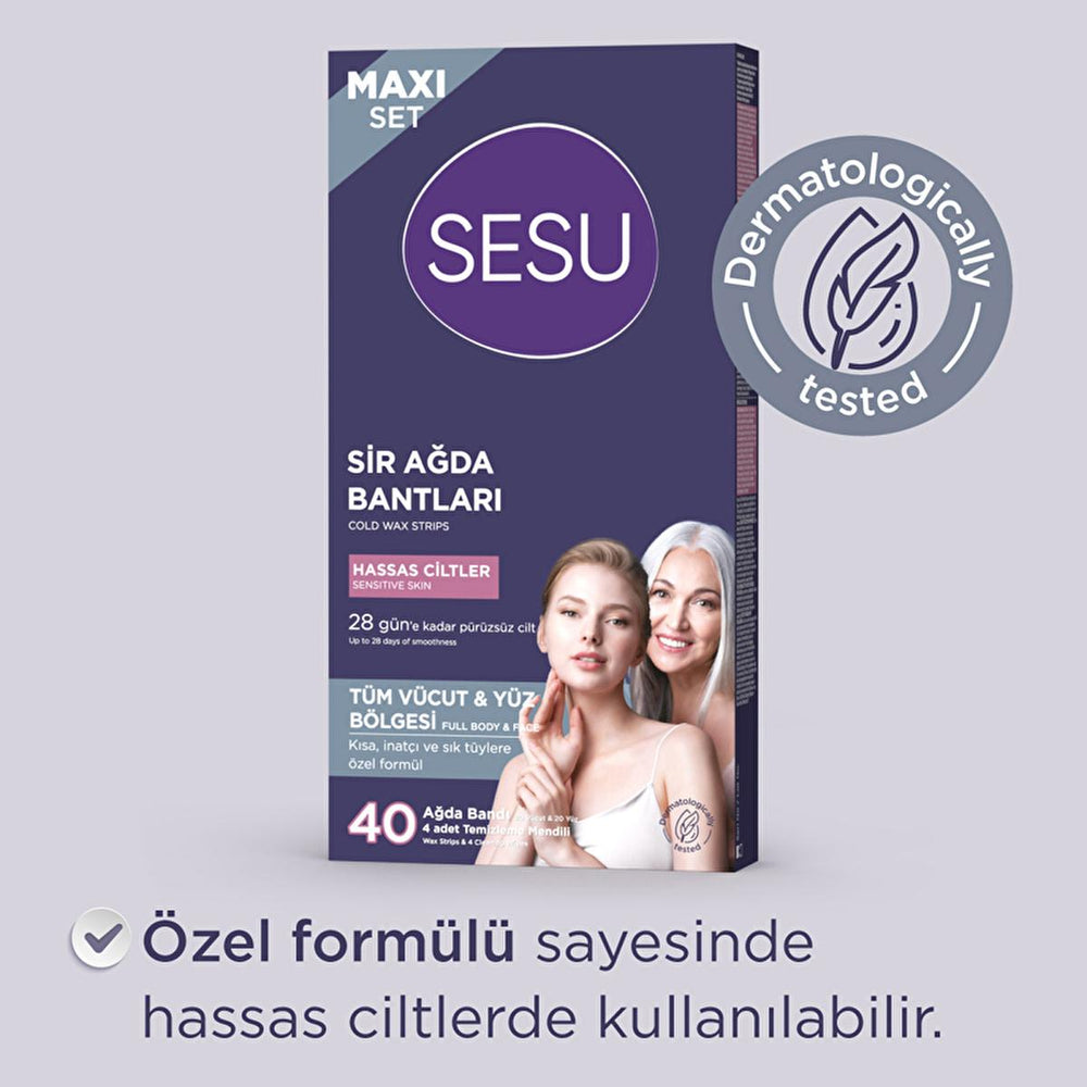 Sesu Sensitive Skin Wax Strips Set - 40 Count, Sugar-Free, Easy Hair Removal for Body & Face - view 4