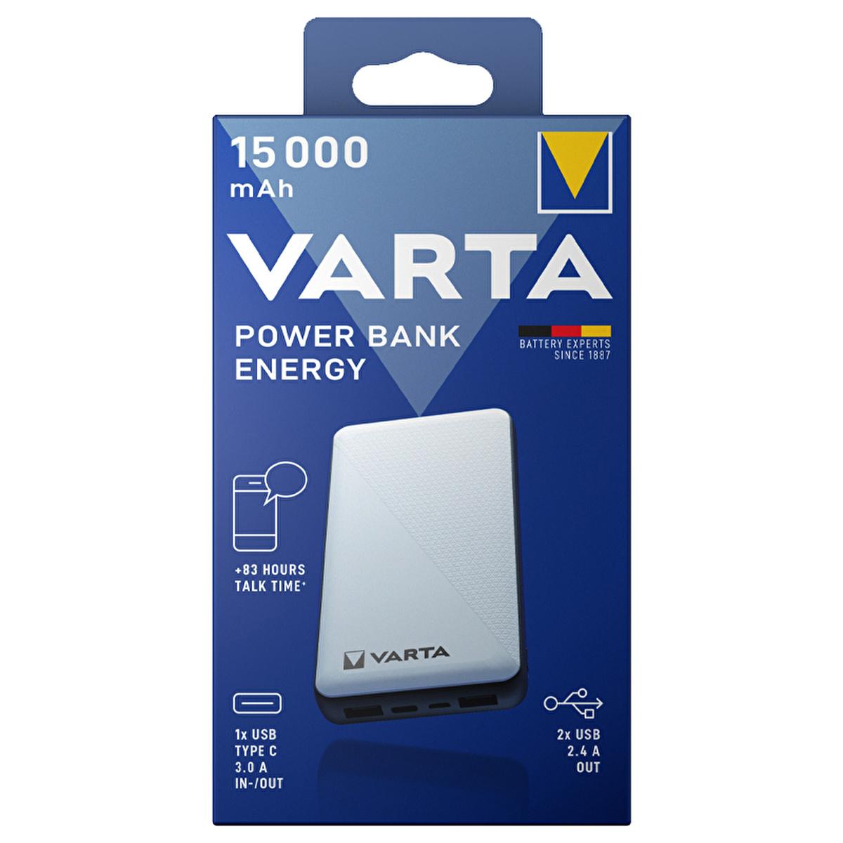 Varta PowerBank Energy 15000 mAh: The Ultimate Portable Charger for Mobile Devices - Lithium Polymer Battery for Extended Power Varta 15000 mAh Power Bank - Portable Charger for Mobile Devices Power bank, Portable charger, 15000 mAh power bank, Lithium polymer power bank, Mobile power bank, charging electronic devices, Travelers, Users who frequently run out of battery, Lithium Polymer Battery, Micro USB Charging Cable Included, smartphones, tablets, USB-powered devices, extended use, high energy density, c