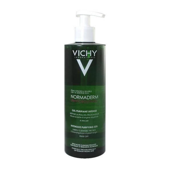 vichy normaderm purifying gel 400ml bottle, vichy gel for oily skin, vichy intensive purifying gel closeup Vichy Normaderm Phytosolution Intensive Purifying Gel - 400ml Vichy Normaderm Gel - Purifying for Oily Skin vichy-normaderm, purifying-gel, oily-skin, skincare, face-wash, gel-cleanser, oil-control, plant-based, acne-treatment, ai-generated