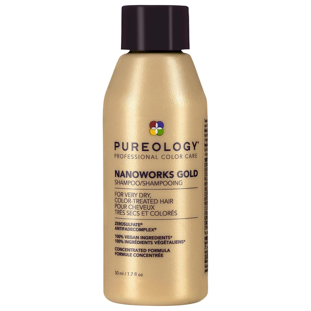 Mini Nanoworks Gold Sulfate-Free Shampoo for Color Treated Hair - Vegan & Cruelty-Free, Adds Shine & Strength Nanoworks Gold Sulfate-Free Shampoo: Color Protection & Shine sulfate-free shampoo, color-treated hair shampoo, vegan shampoo, cruelty-free shampoo, shampoo for dry hair, shampoo for damaged hair, hair shine shampoo, marula oil shampoo, hair strengthening shampoo, shampoo, color safe, hair repair, dry hair, damaged hair, shine, sulfate free, vegan, cruelty-free, Keravis, Golden Marula Oil, Antifade 