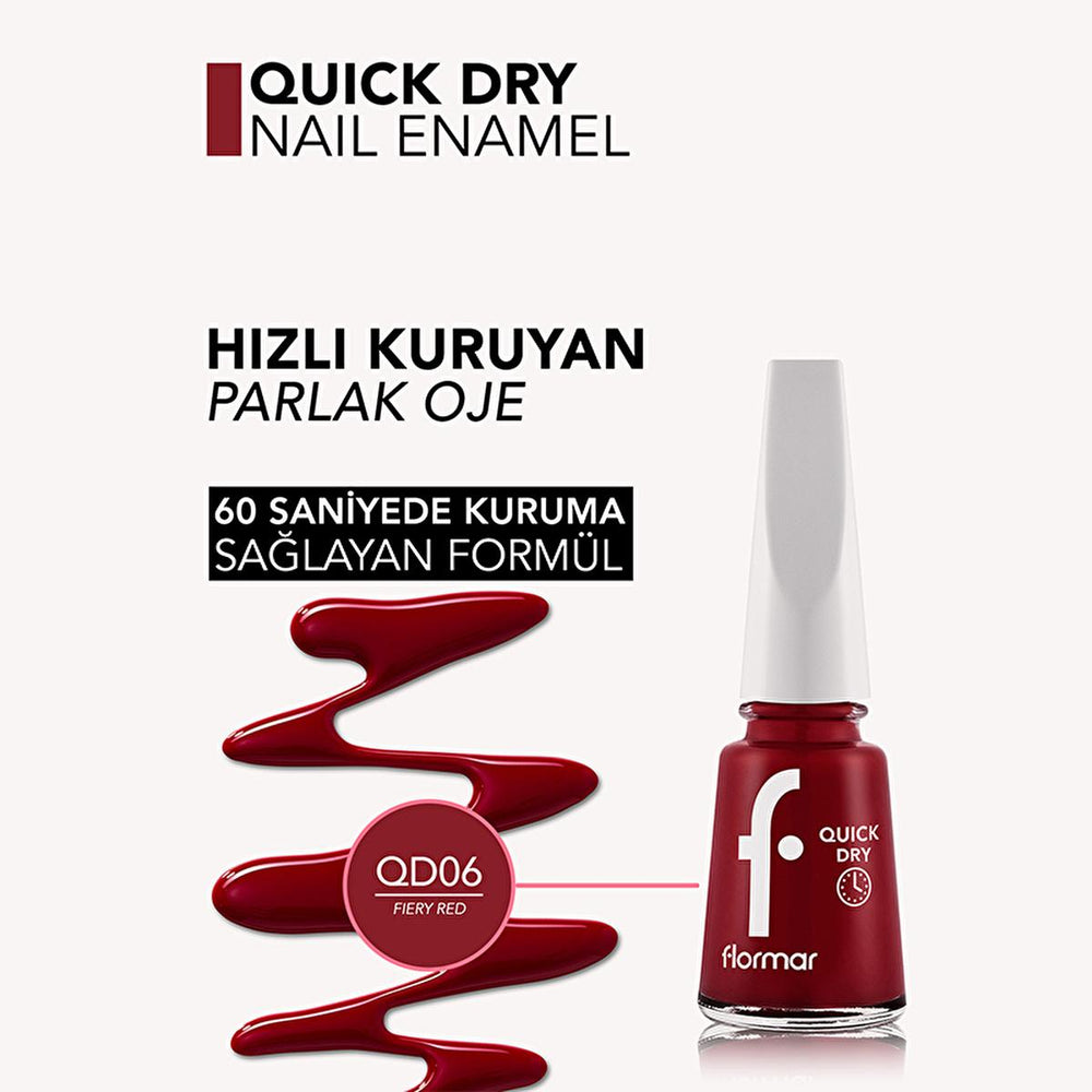 Flormar Quick Dry Nail Polish - Highly Pigmented, Long Lasting, 60-Second Drying Time - Nail Polish