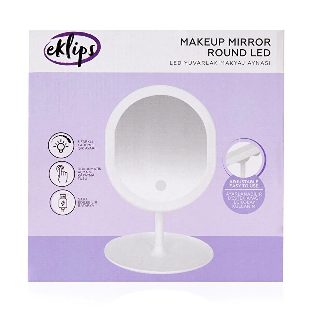 Eklips Round LED Makeup Mirror with Built-In Light