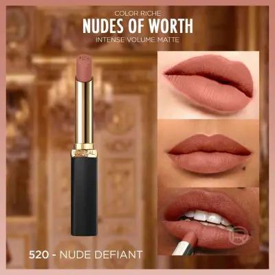 loreal paris color riche matte ruj 520 le nude defiant, swatch of loreal paris matte lipstick 520 le nude defiant Loreal Paris Color Riche Intense Volume Matte Ruj - 520 Le Nude Defiant Loreal Paris Color Riche Matte Ruj - Le Nude Defiant loreal-paris, color-riche, matte-lipstick, lip-makeup, intense-volume, beauty, cosmetics, makeup, ai-generated, le-nude-defiant