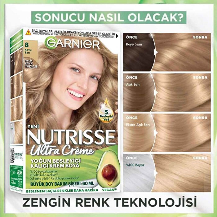 Garnier Nutrisse Intense Nourishing Permanent Hair Color 8 Dark Blonde | 60ML - view 2