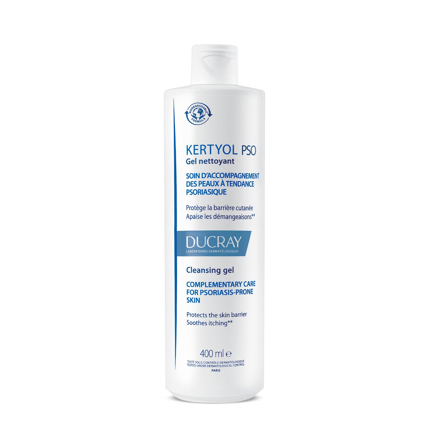 Ducray Kertyol PSO Moisturizing Cleansing Gel - Gentle Daily Face &amp; Body Cleanser for Sensitive Skin, 13.53 fl oz