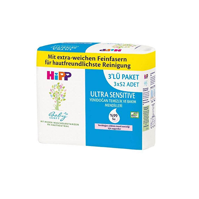 Hipp Ultra Sensitive Baby Wipes - 3 Packs of 52 Count | Gentle Clean - Baby Care