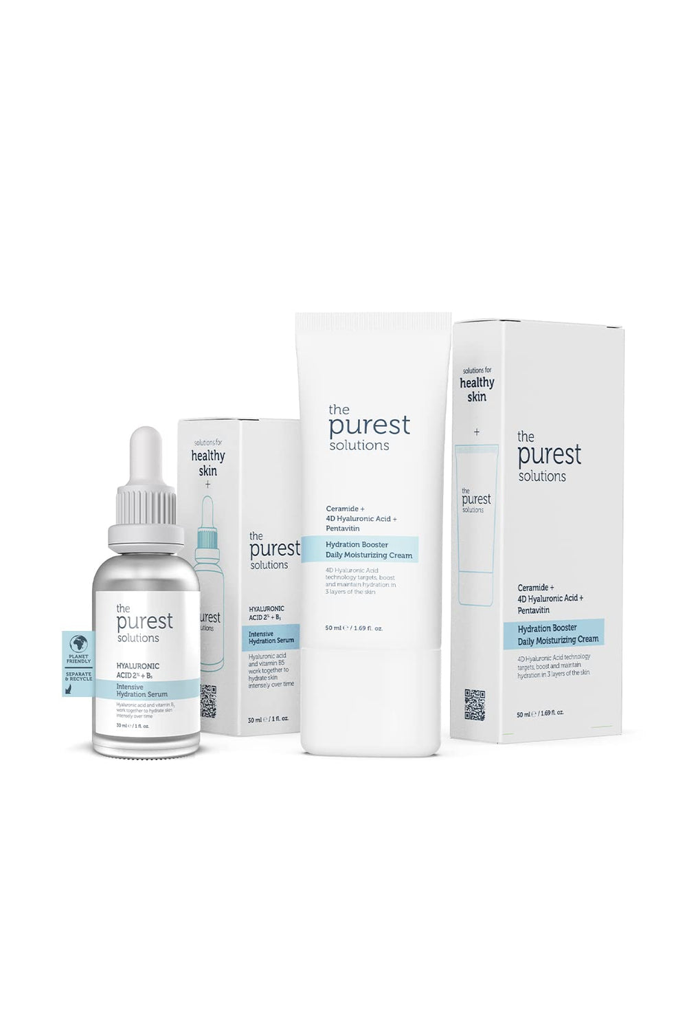 The Purest Solutions Intensive Hydration Skincare Set - Hyaluronic Acid Serum & Ceramide Moisturizing Cream for Dry Skin