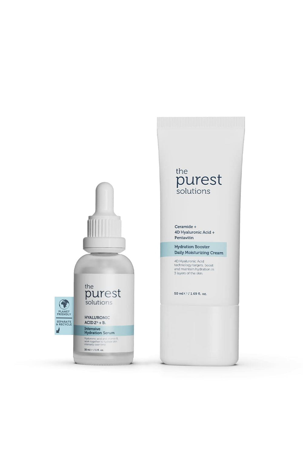 The Purest Solutions Intensive Hydration Skincare Set - Hyaluronic Acid Serum & Ceramide Moisturizing Cream for Dry Skin