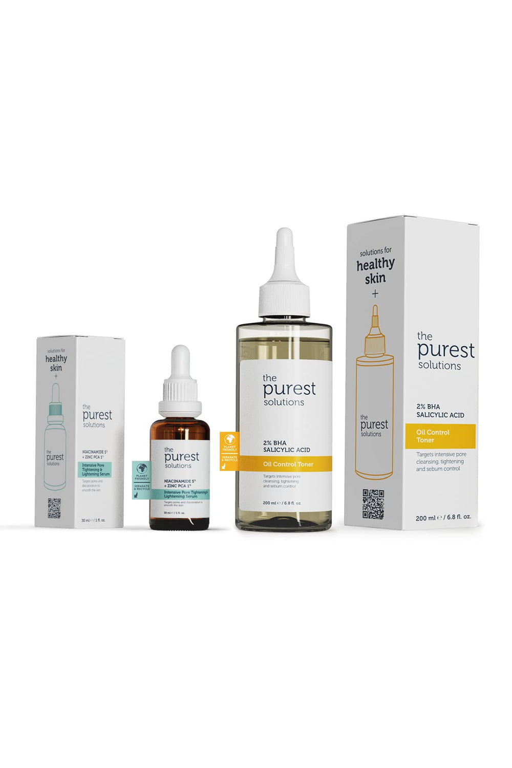 The Purest Solutions Skincare Set for Oily Skin - Pore Tightening Serum & Oil Control Toner with Niacinamide & Salicylic