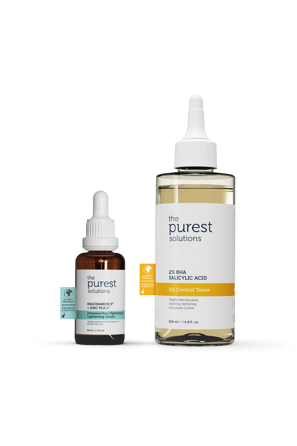 The Purest Solutions Skincare Set for Oily Skin - Pore Tightening Serum & Oil Control Toner with Niacinamide & Salicylic