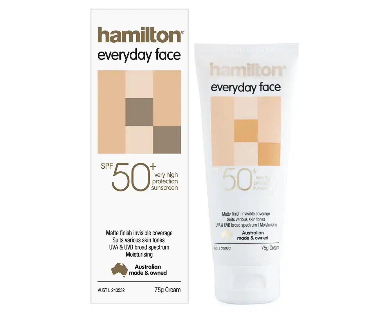 Hamilton Sunscreen Face Cream SPF50+ - Matte Finish, Non-Comedogenic, Moisturizing with Aloe Vera &amp; Vitamin E