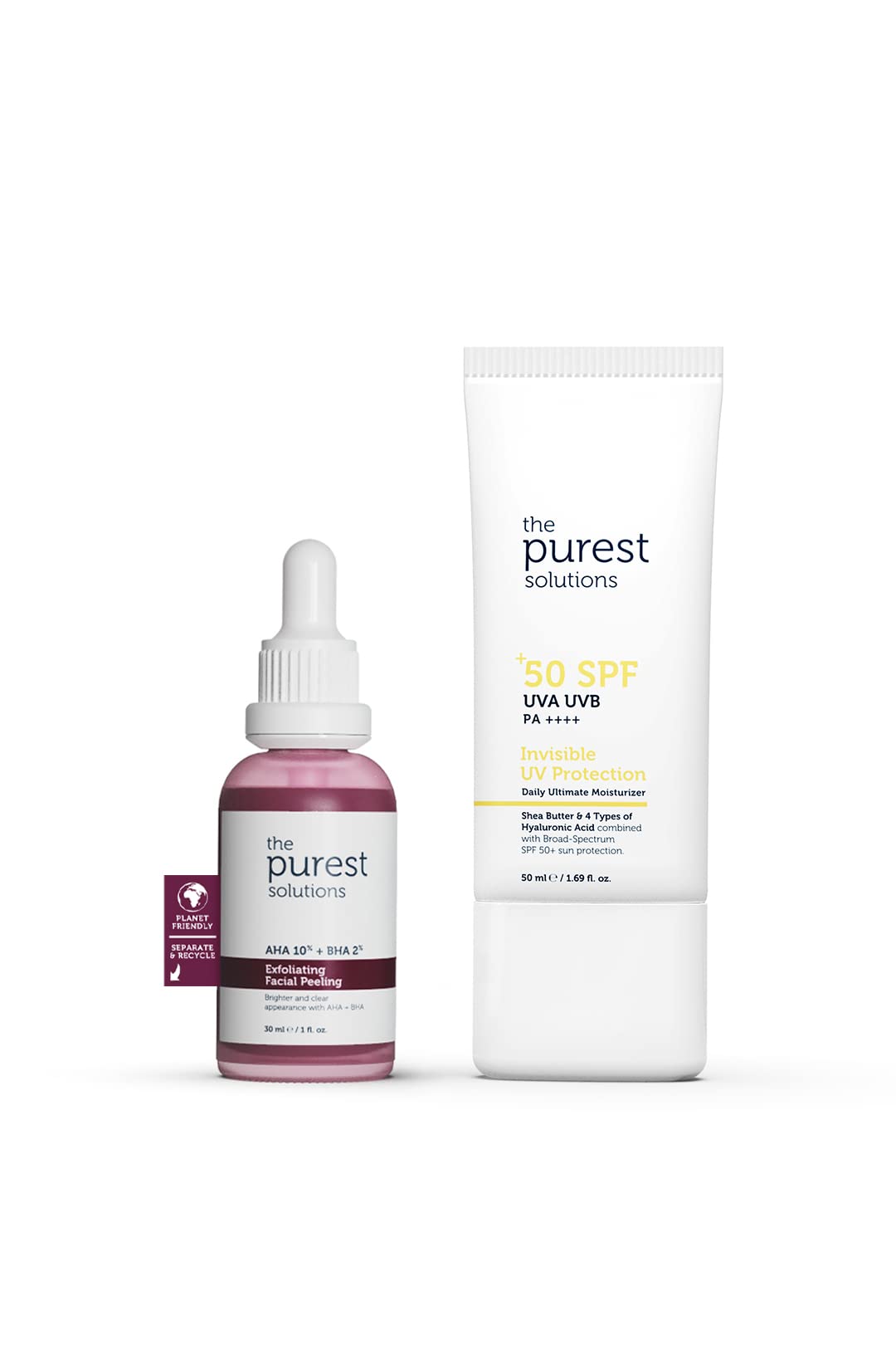 The Purest Solutions Skincare Set - Exfoliating Facial Peeling &amp; UV Protection with SPF 50+