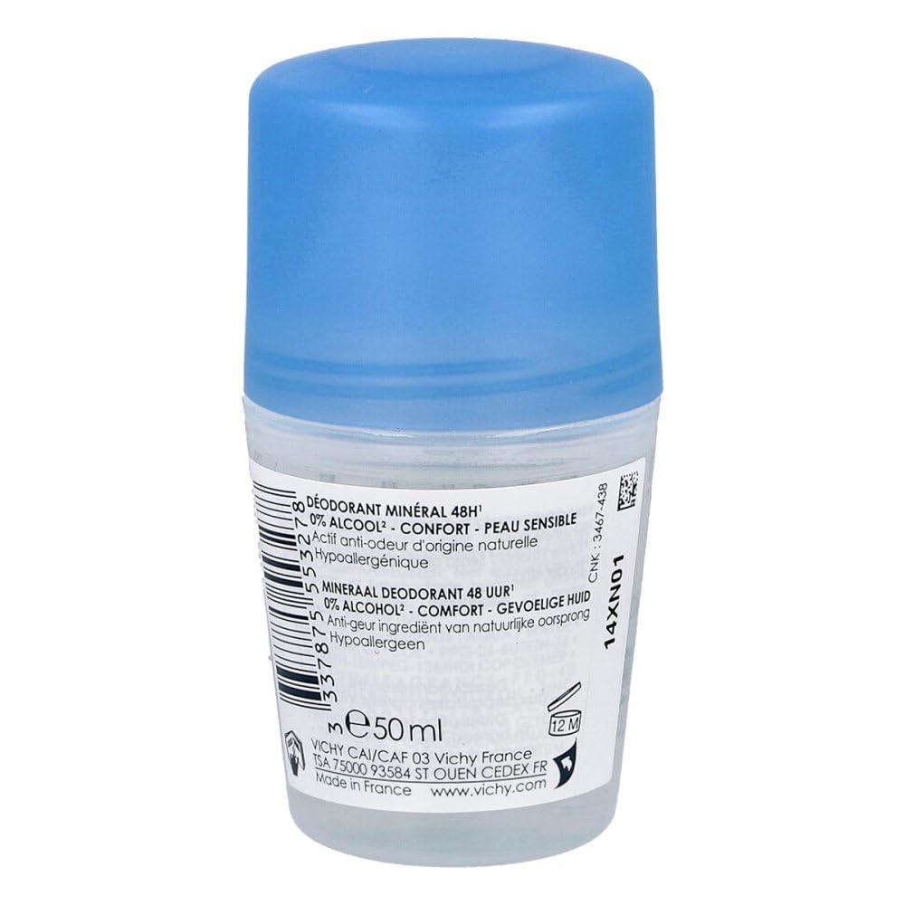 Vichy Mineral Deodorant - 48 Hour Protection, Aluminum-Free, Natural &amp; Gentle Deodorant for Sensitive Skin, Paraben-Free