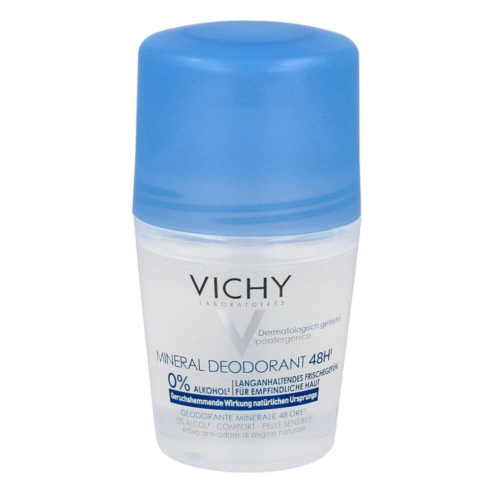 Vichy Mineral Deodorant - 48 Hour Protection, Aluminum-Free, Natural &amp; Gentle Deodorant for Sensitive Skin, Paraben-Free