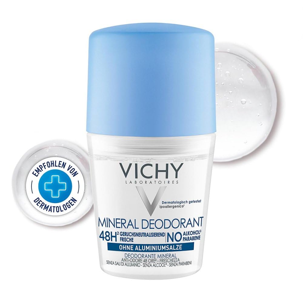 Vichy Mineral Deodorant - 48 Hour Protection, Aluminum-Free, Natural &amp; Gentle Deodorant for Sensitive Skin, Paraben-Free