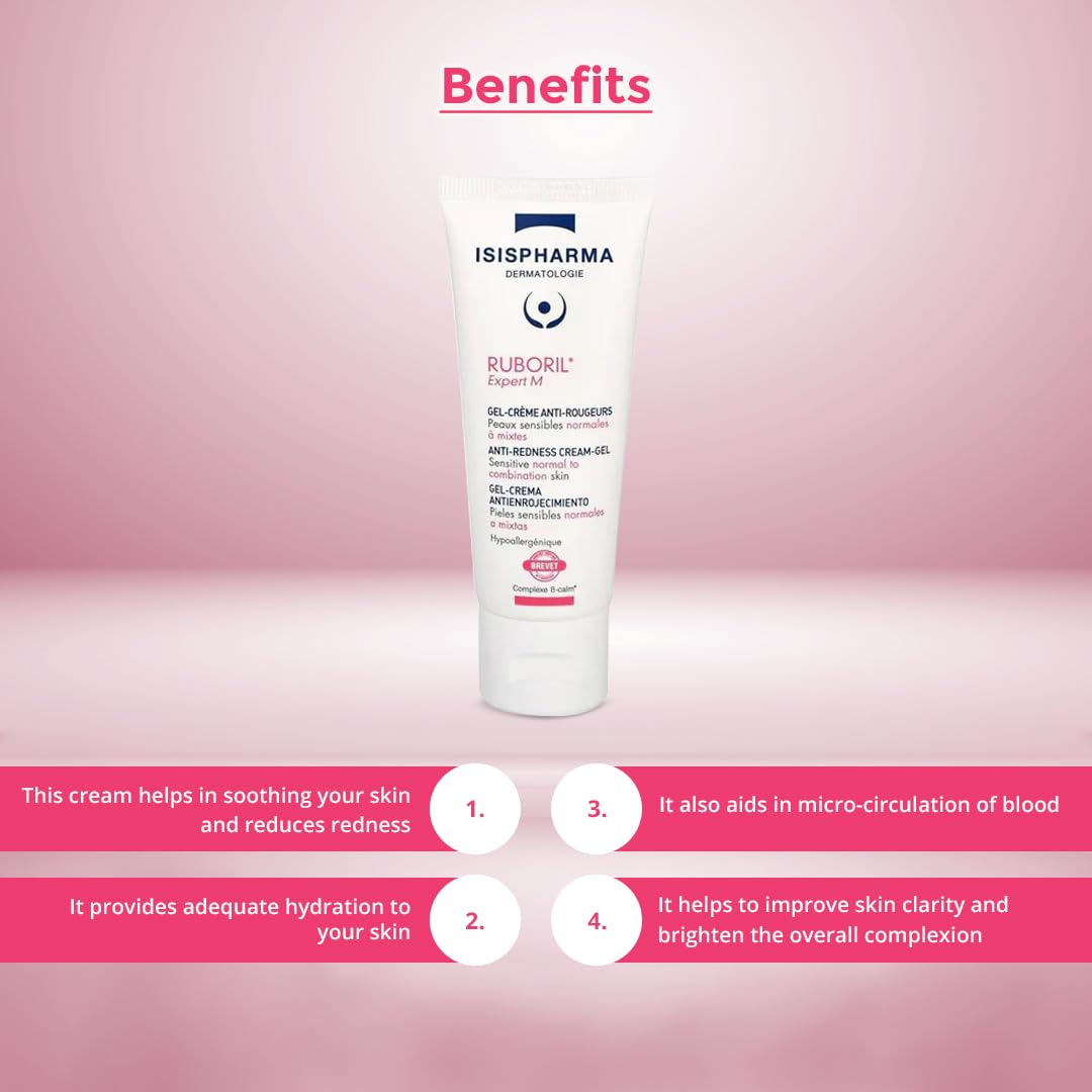 Isis Pharma Ruboril Expert M Sensitive Skin Face Cream - Hypoallergenic & Fragrance-Free Moisturizer for Normal & Combin