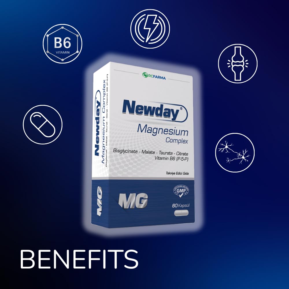 Newday Magnesium Complex Supplement with Vitamin B6 - 60 Capsules, Halal Certified, Titanium Dioxide Free