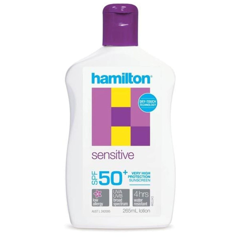 Hamilton Sensitive SPF50+ Sunscreen Lotion for Sensitive Skin - Fragrance-Free, Water-Resistant, Non-Greasy Sun Protecti