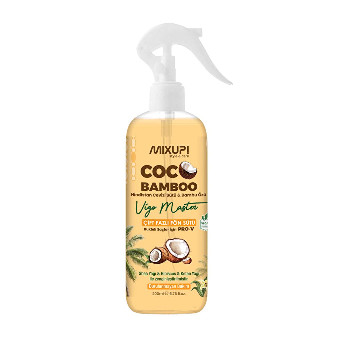 Mixup! CocoBamboo: Curl Defining Milk - Heat Protectant & Anti-Frizz Hair Treatment with Coconut Oil, Bamboo, Shea Butter & Hibiscus (6.76 fl oz) Mixup CocoBamboo: Curl Defining Milk & Heat Protectant hair styling product, curl defining milk, heat protectant spray, coconut oil hair product, bamboo extract hair, anti-frizz hair treatment, shea butter hair milk, hibiscus hair product, curly hair, wavy hair, heat protection, frizz control, breakage prevention, shine, moisture, hair treatment, hair care, split 