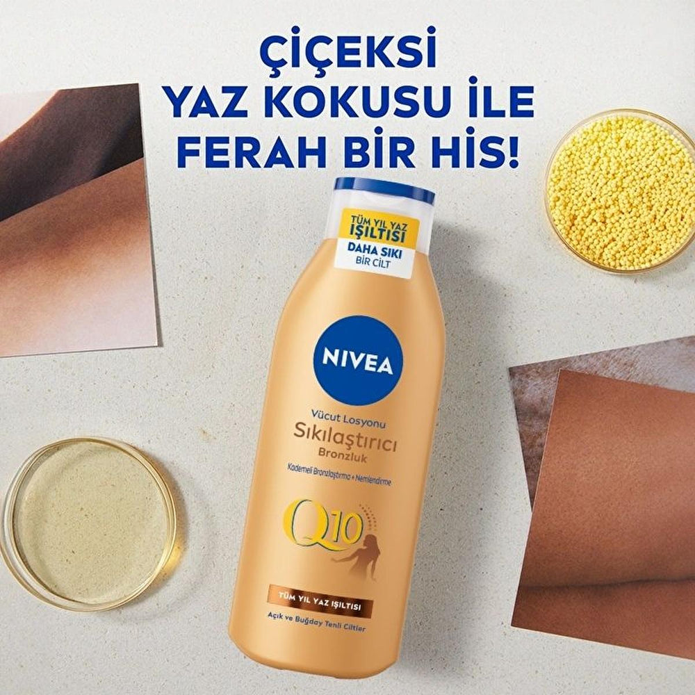Nivea Nivea Q10 Firming & Tanning Body Lotion - Moisturizing, Sunless Tan, Firming Body Care for Fair to Medium - Face Cream