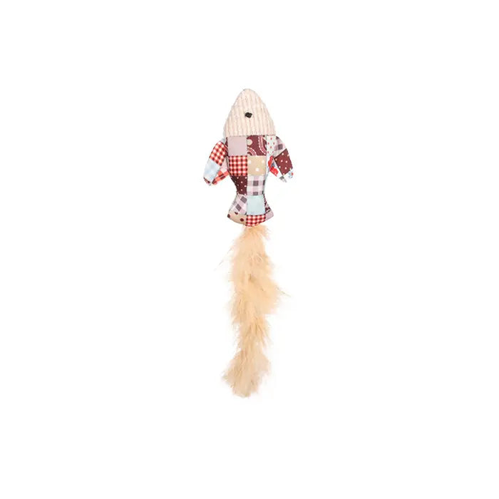 Flamingo Vinta Crinkle Fish Cat Toy with Feathers and Catnip