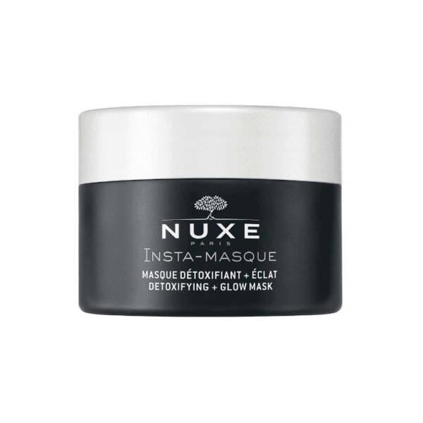 nuxe detoxifying glow mask product image, nuxe mask application on face Nuxe Insta-Masque Detoxifying + Glow Mask - 50ml Nuxe Detoxifying + Glow Mask - 50ml nuxe, detoxifying-mask, glow-mask, skincare, beauty, charcoal-mask, rose-water, hydrating-mask, ai-generated, glow-enhancer