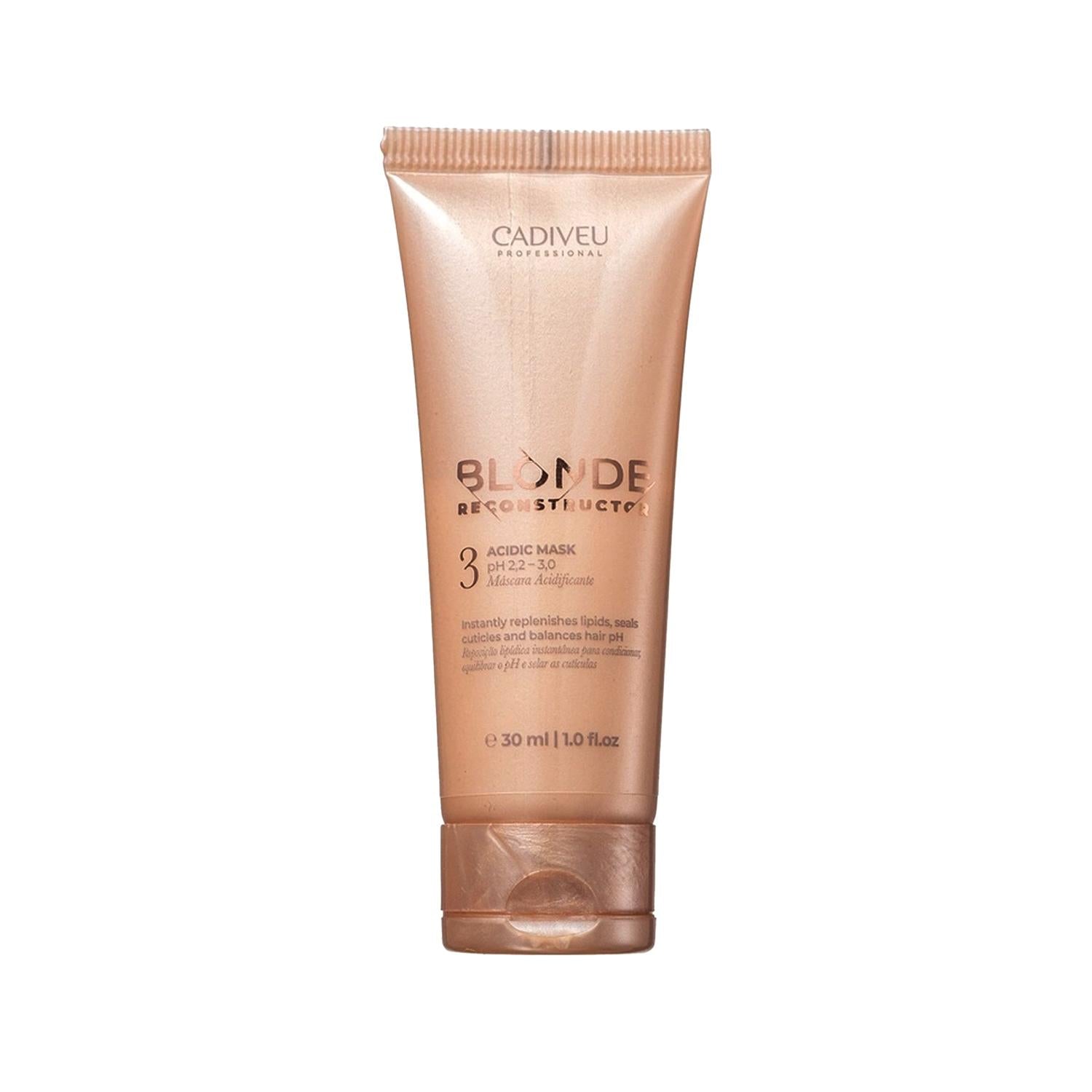 Cadiveu Blonde Reconstructor pH Balancing Hair Mask 30ml - Repairs & Preserves Blonde Hair Color Cadiveu Blonde Reconstructor Mask 30ml blonde hair reconstructor, pH balancing hair mask, Cadiveu Blonde Reconstructor, blonde hair care products, color preserving hair mask, hair reconstruction treatment, travel-sized hair care, blonde hair repair, hair color preservation, healthy scalp products