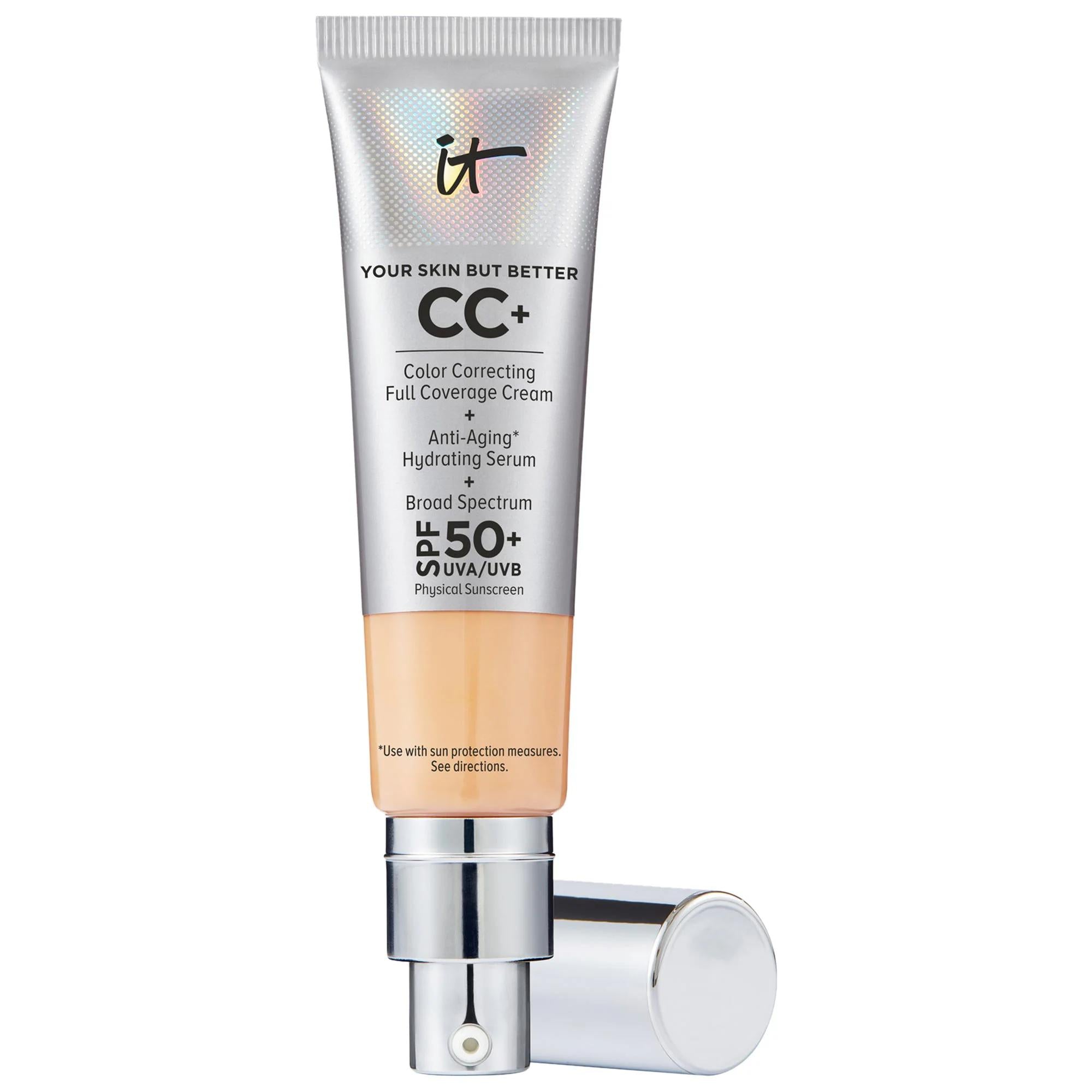 IT Cosmetics CC+ Cream: Full Coverage Color Correcting Foundation with SPF 50+ - Hydrating, Anti-Aging, Flawless Finish IT Cosmetics CC+ Cream: Full Coverage Foundation & SPF 50+ CC Cream, Color Correcting Foundation, Full Coverage Foundation, SPF 50 Foundation, Anti-Aging Serum Foundation, Hydrating Foundation, Hyaluronic Acid Foundation, Niacinamide Foundation, Foundation for acne scars, Foundation for redness, makeup, face makeup, foundation makeup, full coverage, natural finish, cream, SPF over 30, norm