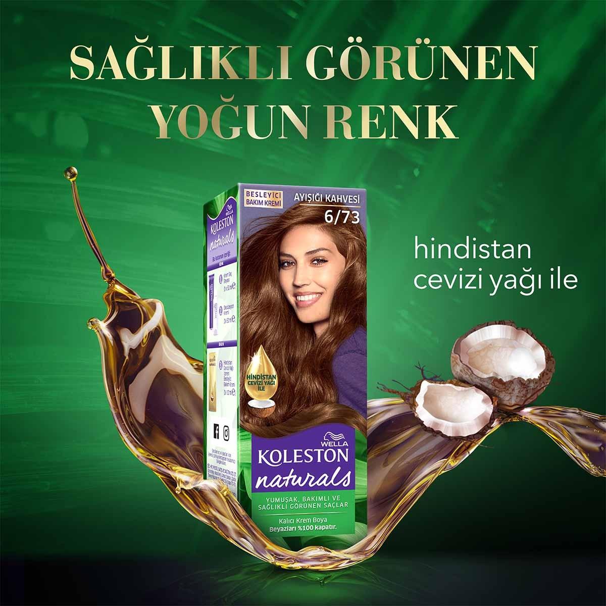 Wella Koleston Naturals Permanent Hair Dye with Coconut Oil - 6/73 Ayışığı Kahvesi Wella Koleston Naturals Hair Dye 6/73 - Nourishing Permanent Color Hair dye, Wella Koleston Naturals, Permanent hair color, Nourishing hair dye, Coconut oil hair dye, Hair coloring, Long-lasting hair color, Hair care, Beauty products