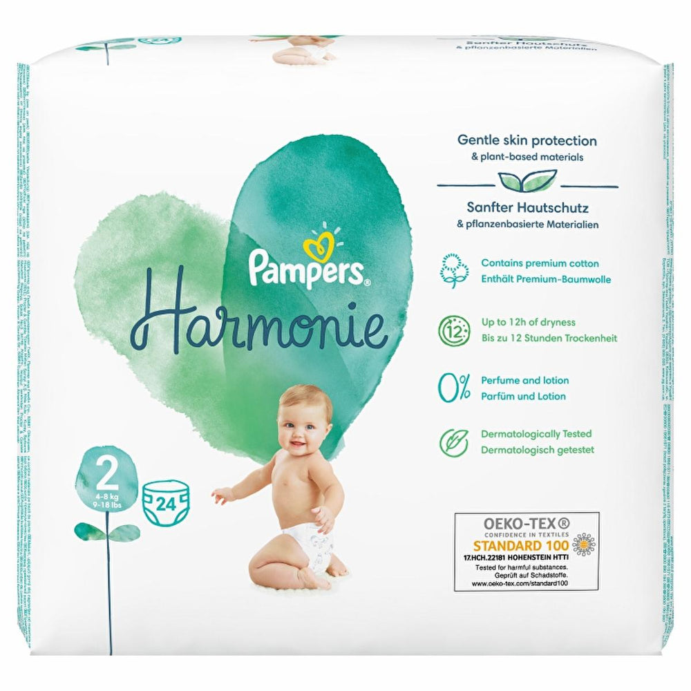 Prima Harmonie Baby Diapers Size 2, 24 Count - Gentle on Sensitive Skin, Hypoallergenic & Plant-Based - Baby Care