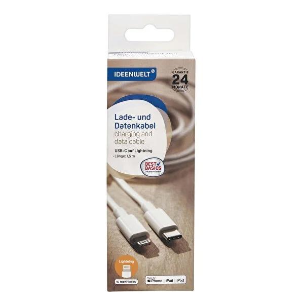 Ideenwelt USB-C to Lightning Cable 1.5M - Fast Charging & Data Transfer for Apple Devices Ideenwelt USB-C to Lightning Cable - Fast Charging & Data Sync USB-C to Lightning Cable, 1.5 Meter Cable, Fast Charging Cable, Data Transfer Cable, Apple Device Accessories, Charging Cable for iPhone, USB-C Cable, Lightning Cable, Tech Accessories, Mobile Accessories