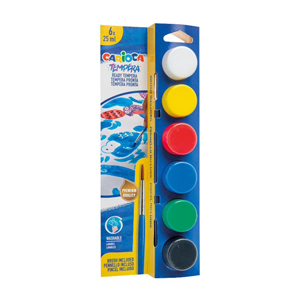 Carioca Tempera Paint Set - Washable Paints for Kids with Brush, 6 Colors, 5.07 fl oz - Hair Accessories