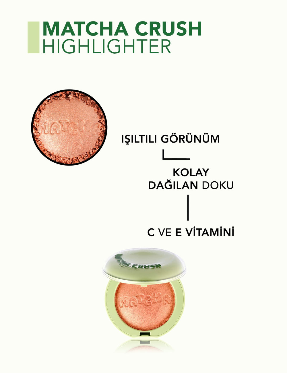 Flormar Matcha Doughnut Cream Powder Highlighter, Soft Luminous Finish, 9.6 g