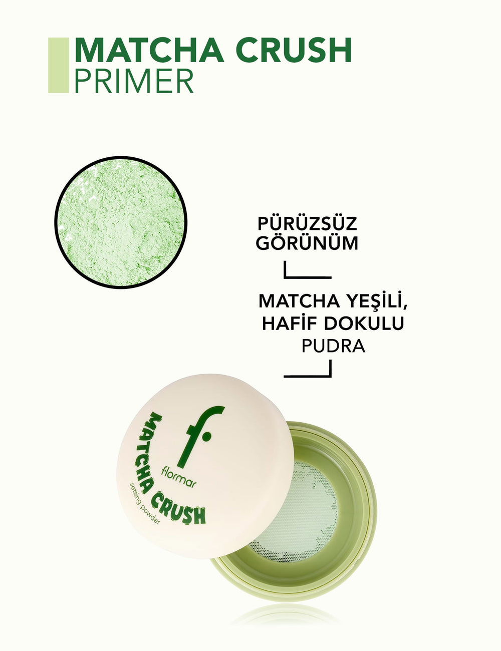 Flormar Matcha Whisper Redness-Correcting Matte Setting Powder, 8 g