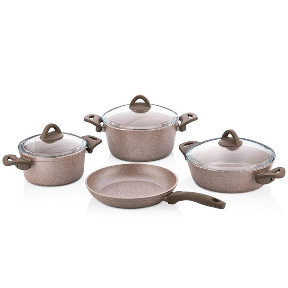 Papilla Non-Stick Cookware Set - 7 Piece Aluminium Pots and Pans with Heat-Resistant Glass Lids, Ergonomic Handles, Durable