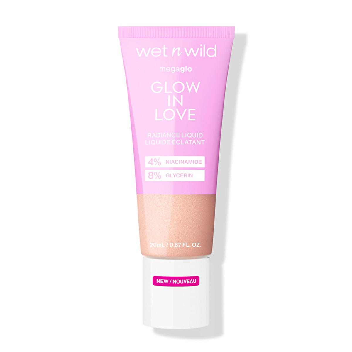 Wet n Wild MegaGlo Glow in Love Radiance Liquid Highlighter - Niacinamide, Buildable Coverage, Radiant Glow Wet n Wild MegaGlo Liquid Highlighter - Radiant Glow, Niacinamide liquid highlighter, wet n wild MegaGlo, glow in love radiance, niacinamide highlighter, buildable highlighter, skincare-infused makeup, radiant glow, natural glow, makeup with skincare benefits, beauty essentials, glow up, Wet n Wild cosmetics