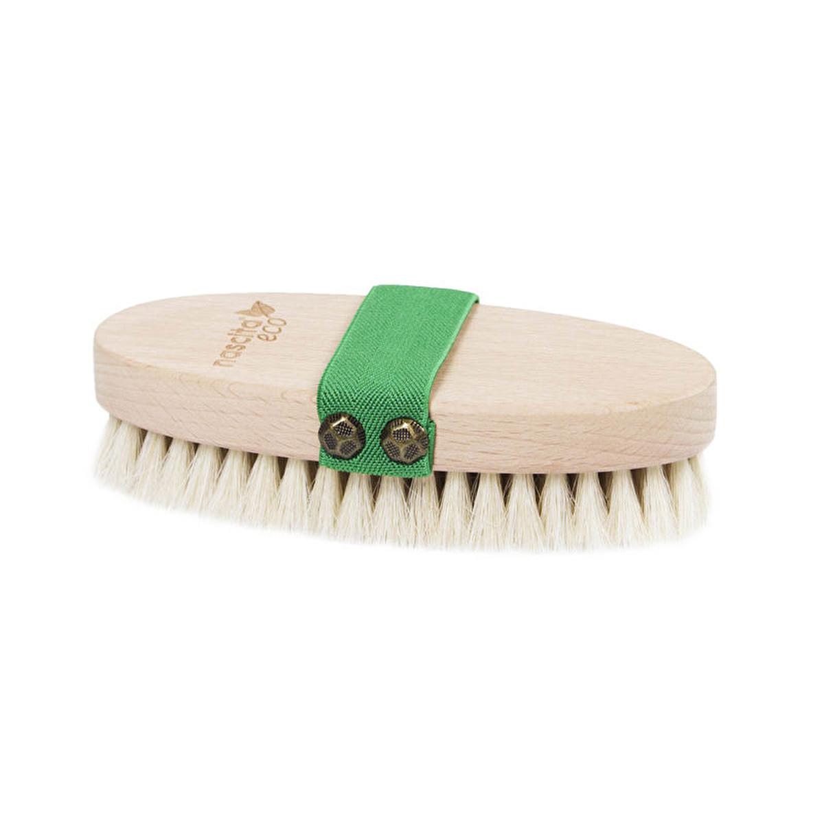 Nascita Horsehair Body Brush for Natural Skincare and Exfoliation - Green Nascita Horsehair Body Brush for Smooth Skin Body brush, Horsehair brush, Dry brushing, Natural skincare, Exfoliating brush, Skincare routine, Cellulite reduction, Stretch mark improvement, Natural exfoliation, Skin health, Glowing skin, Healthy skin, Chemical-free skincare, Nascita, Green