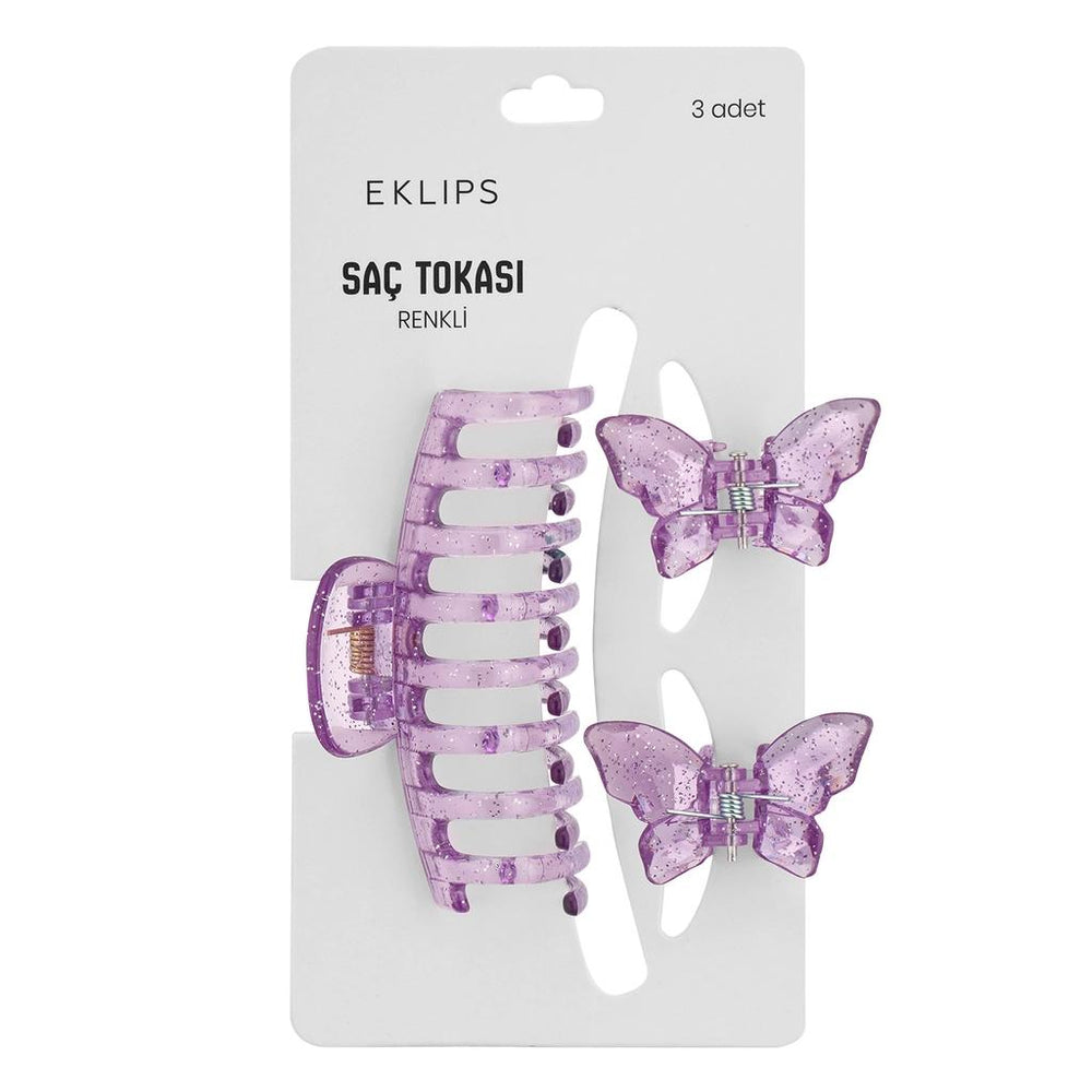 Eklips Lilac Butterfly Claw Hair Clip Set for Easy Styling