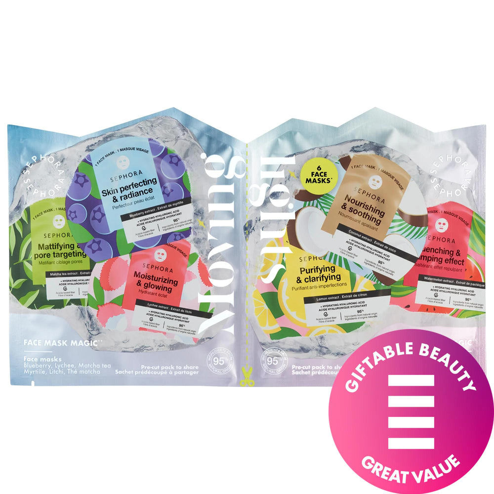 Sephora Collection: Natural Face Mask Set - Nourish & Replenish Dry Skin, 6-Piece Fruit Extract Masks, 95% Natural Origin - Quick 10 Minute Application Sephora Face Mask Set: Natural, Nourishing, For Dry Skin face mask set, natural face mask, dry skin face mask, nourishing face mask, replenishing face mask, Sephora Collection face mask, fruit extract face mask, 10 minute face mask, natural origin face mask, face masks, skincare, dry skin, dullness, natural skincare, quick skincare, hydrating mask, brighteni