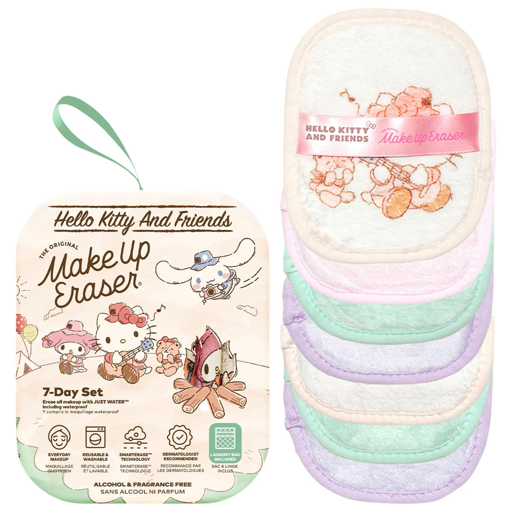 MakeUp Eraser Hello Kitty Glamping 7-Day Set: Water-Activated, Reusable Makeup Remover Cloths for Gentle, Waterproof Makeup Removal MakeUp Eraser Hello Kitty Set: Gentle, Reusable Makeup Remover makeup remover cloth, reusable makeup remover, water activated makeup remover, gentle makeup remover, waterproof makeup remover, exfoliating makeup cloth, Hello Kitty makeup remover, 7-day makeup remover set, dermatologist recommended makeup remover, eco-friendly makeup remover, makeup remover, reusable cloth, water