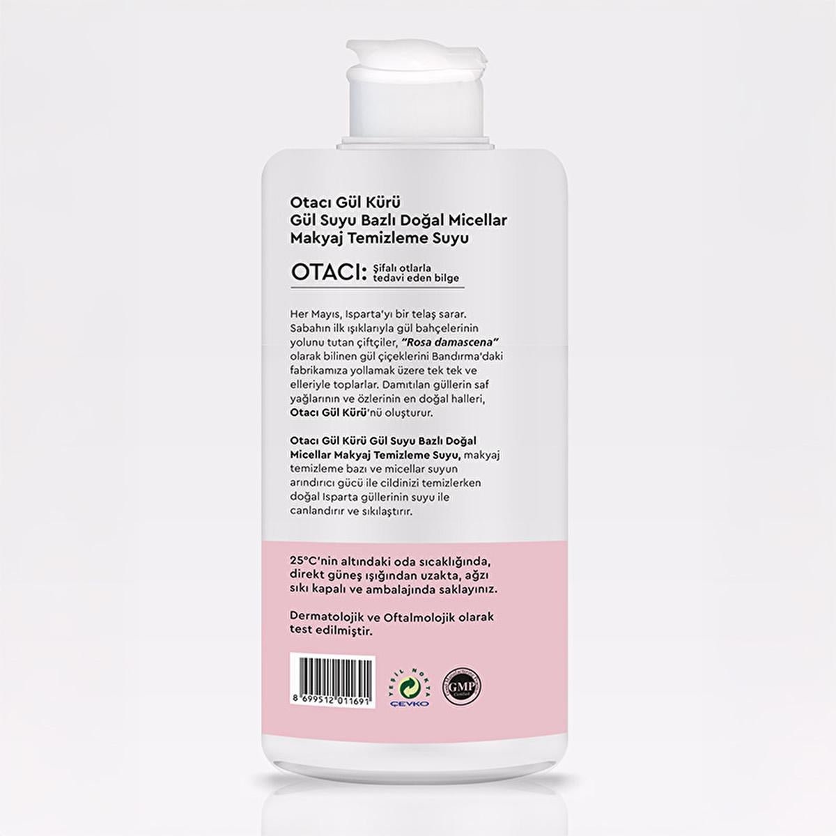 otaci natural micellar makeup remover 400 ml bottle, application of otaci natural micellar makeup remover on cotton pad, close up of otaci rose water ingredients Otacı Natural Micellar Makeup Remover with Rose Water - Refreshing Cleanser for All Skin Types | 400 ml Otacı Natural Micellar Makeup Remover 400 ml otaci, natural-micellar-cleanser, rose-water, makeup-remover, facial-cleansing, skin-care, hydrating, all-skin-types, beauty-enthusiasts, ai-generated