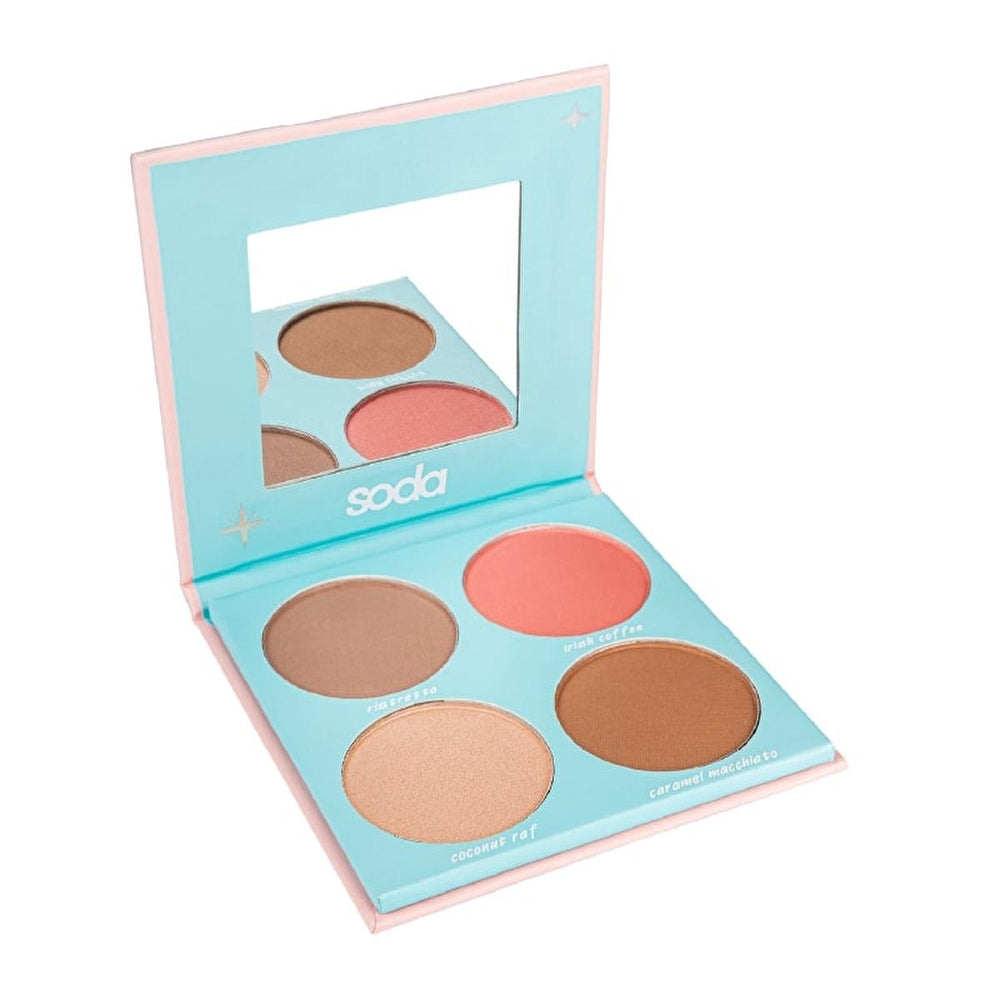 Soda Coffee Magic 4-in-1 Makeup Palette - Contour, Blush, Highlighter & Bronzer for All Skin Tones - Blush