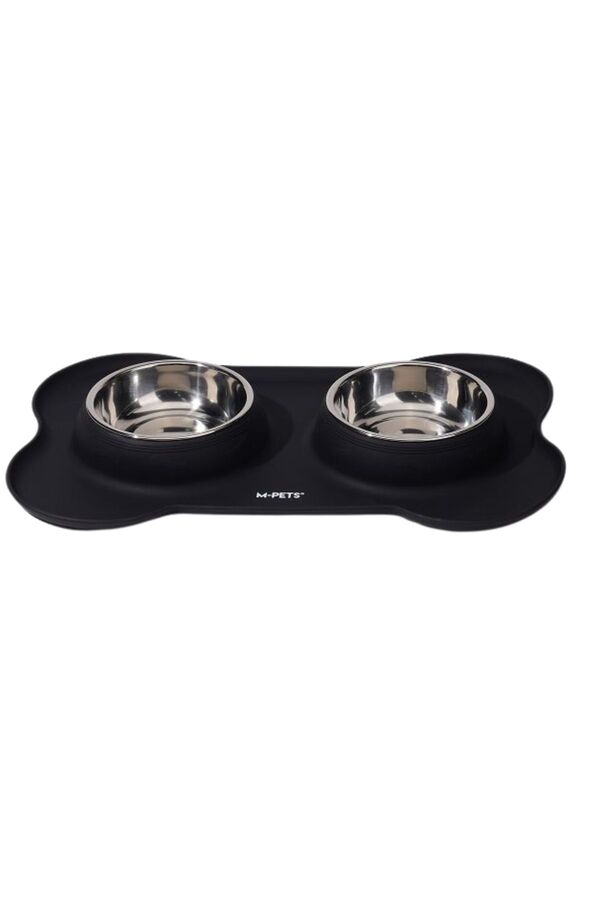 M-Pets Duet Silicone Mat Double Pet Bowl Black 2x200ml