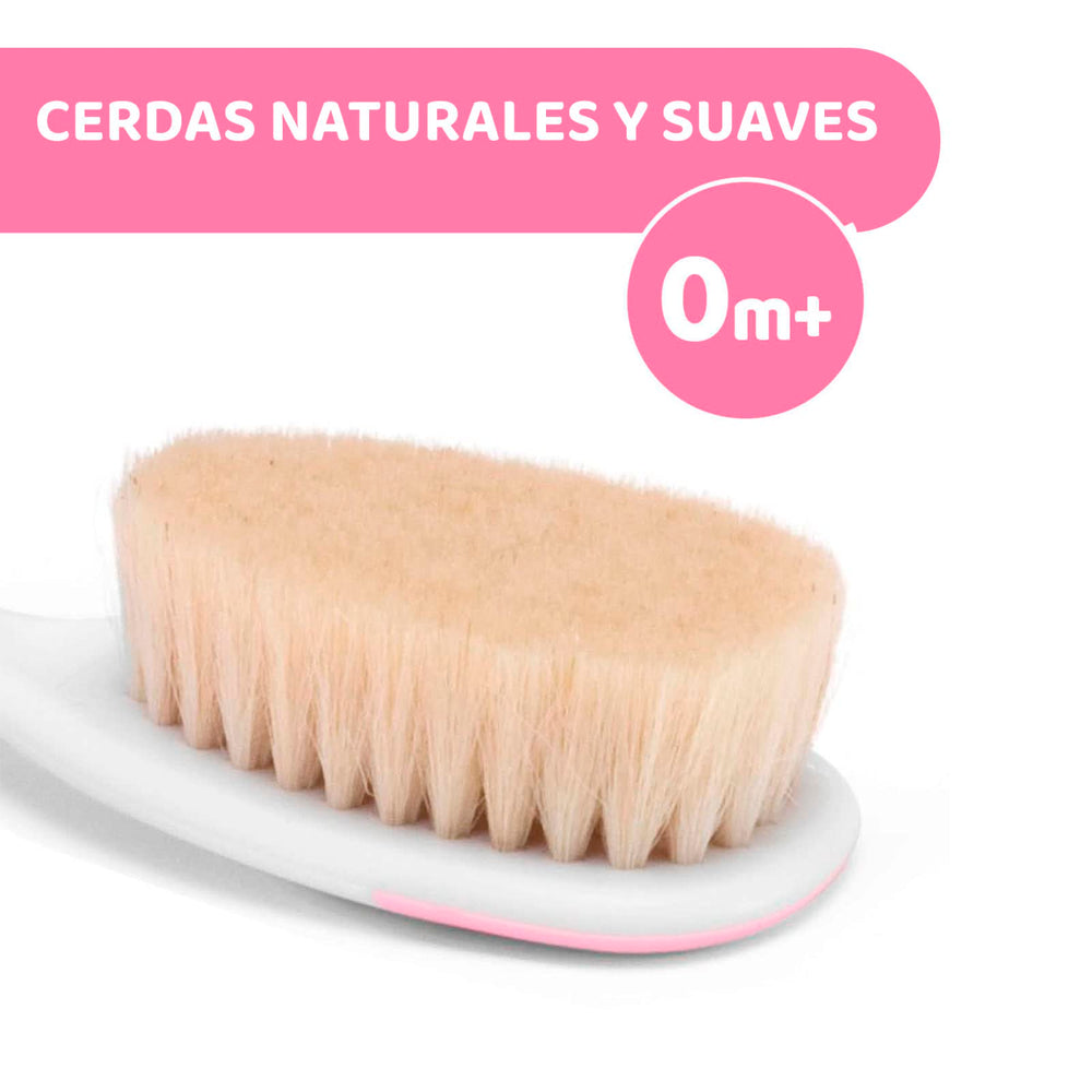 Chicco Baby Hair Brush and Comb Set for Newborns - Gentle Natural Bristle Brush and Safe Round-Tipped Comb for Infant Ha