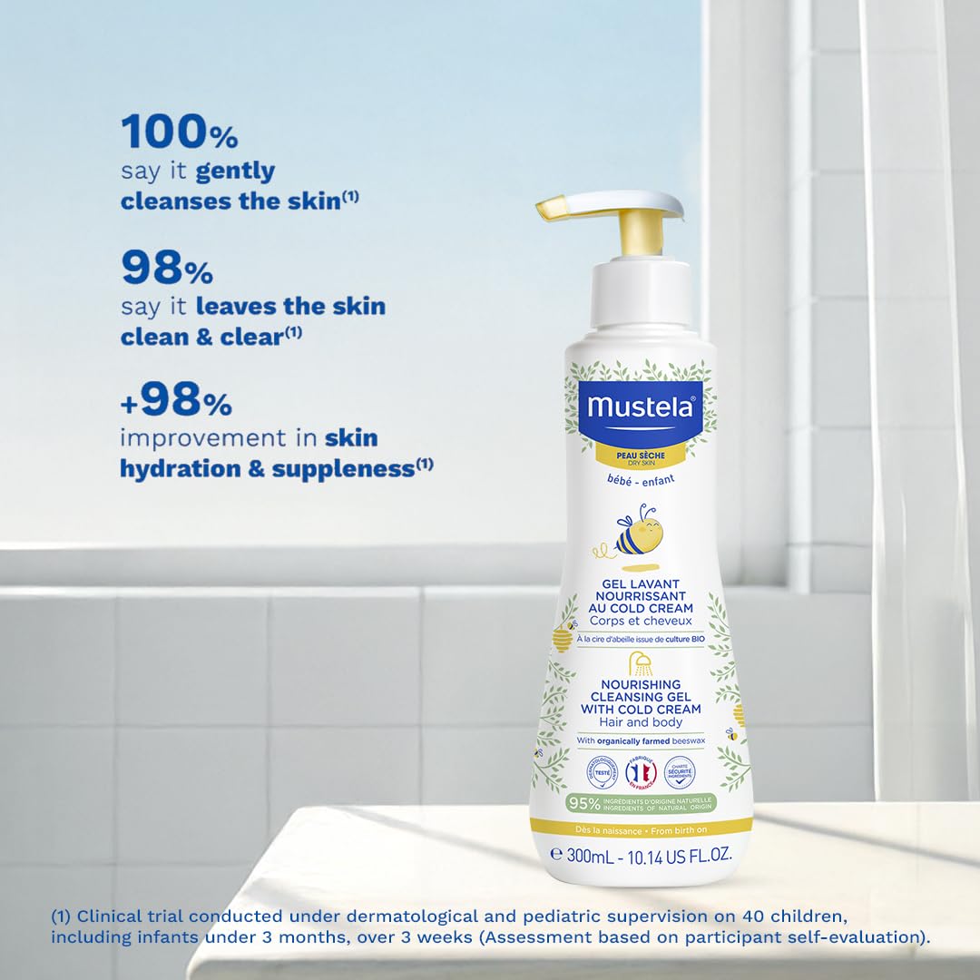 Mustela Nourishing Cleansing Gel with Cold Cream for Newborns &amp; Dry Skin - Gentle, Natural Baby Care