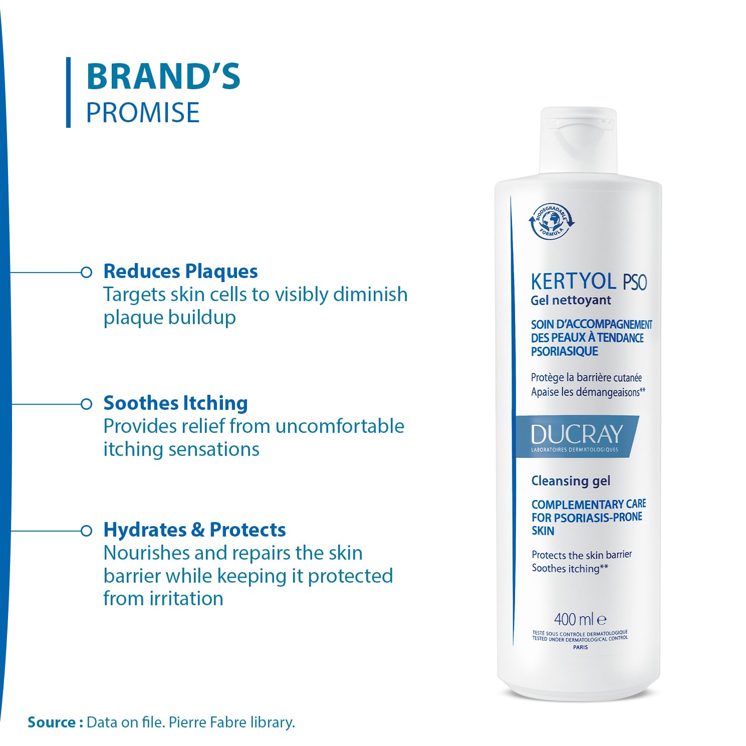 Ducray Kertyol PSO Moisturizing Cleansing Gel - Gentle Daily Face &amp; Body Cleanser for Sensitive Skin, 13.53 fl oz