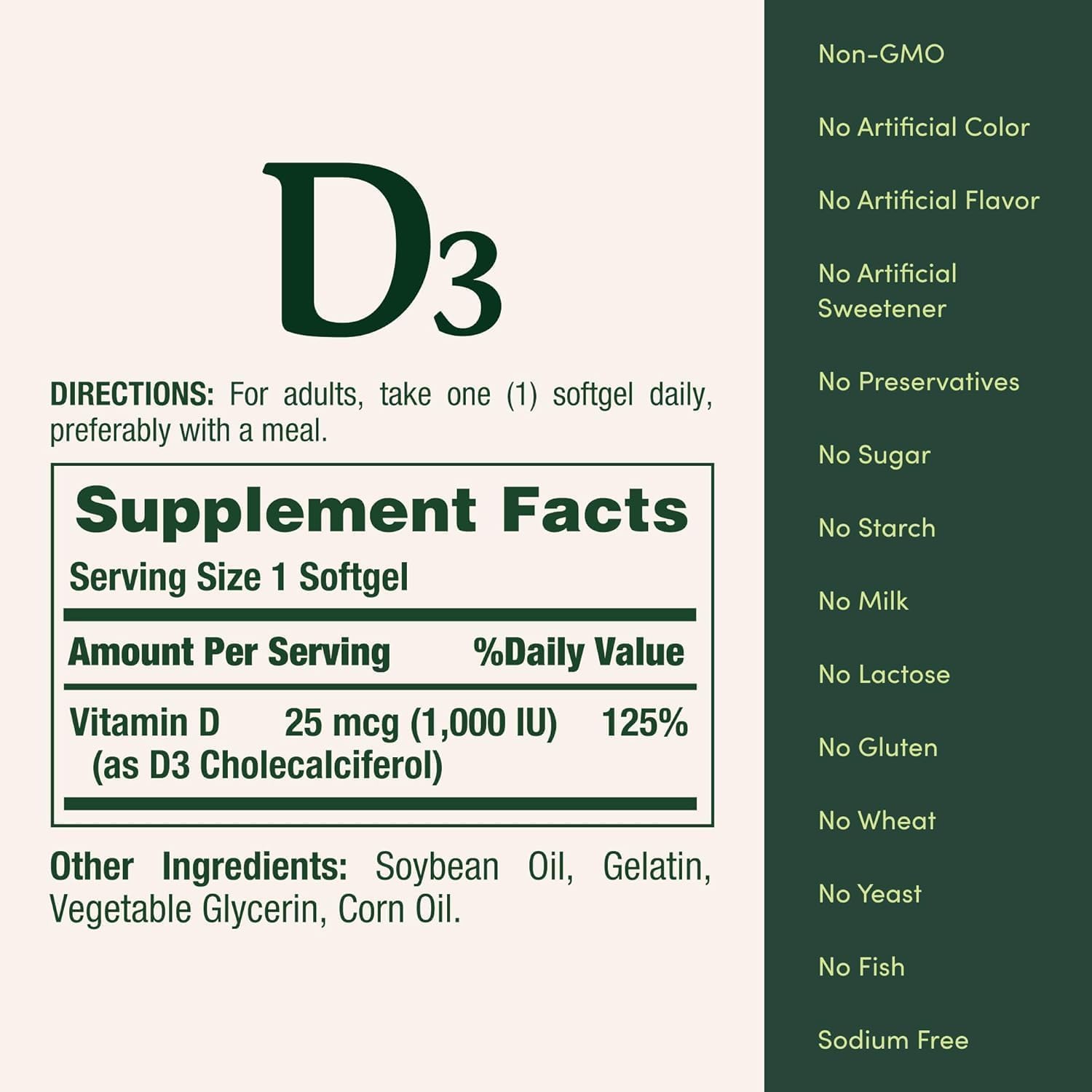 Nature's Bounty Vitamin D3 1000 IU Supplement - 100 Softgels, Gluten-Free, Supports Bone Health &amp; Immune Function